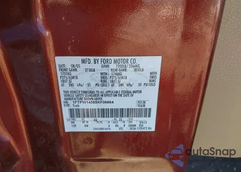 2005 Ford F-150 Fx4/Lariat/Xlt from USA, damaged, VIN 1FTPW14585KF06664